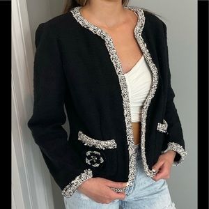 Rebecca Taylor black tweed jacket with floral detail